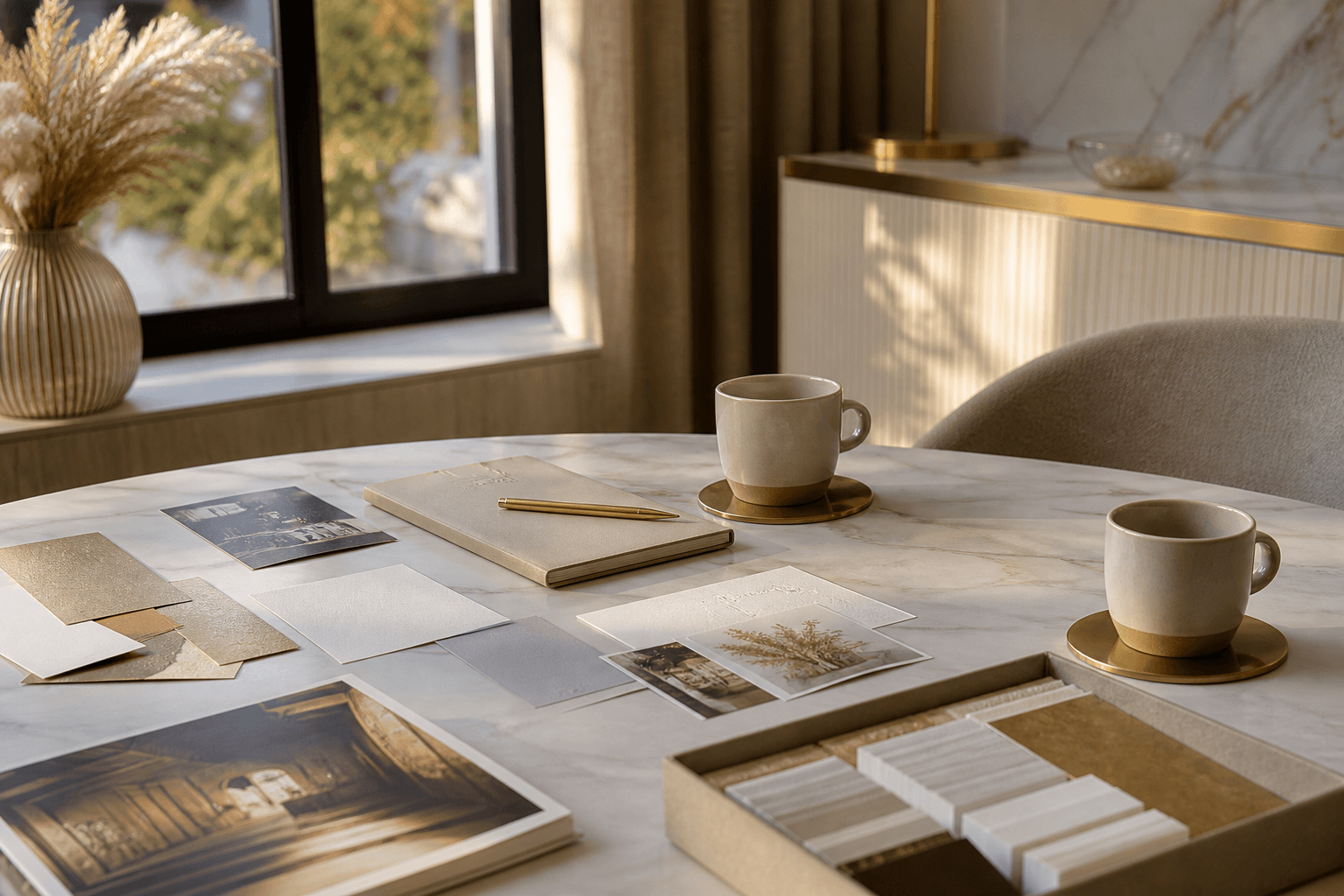 Studio consultation table with print samples in Hadapsar